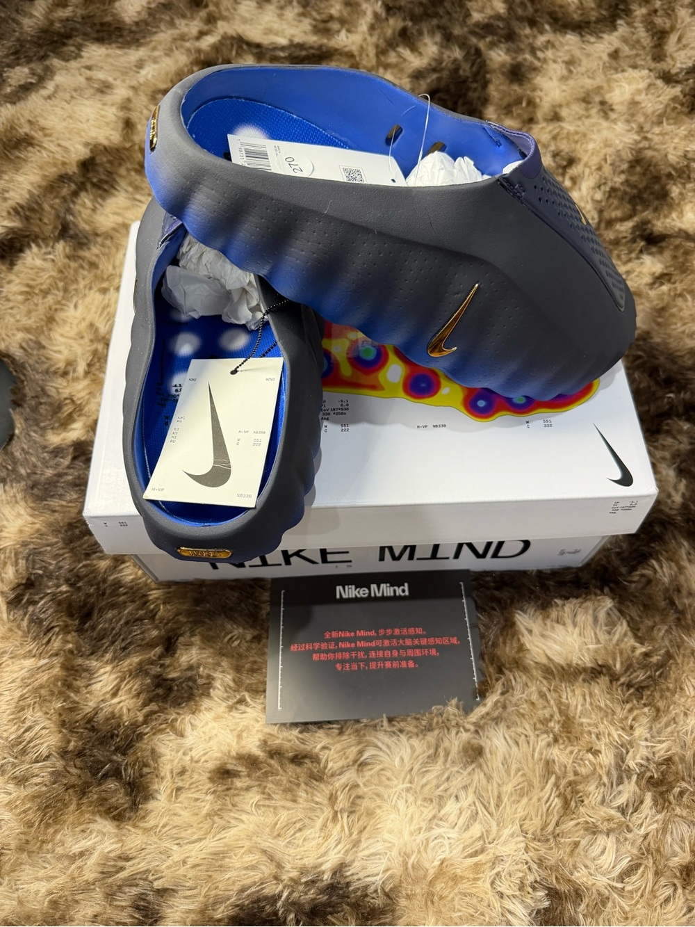 Nike Kids Navy Foam Slip-On Clog with Gold Swoosh